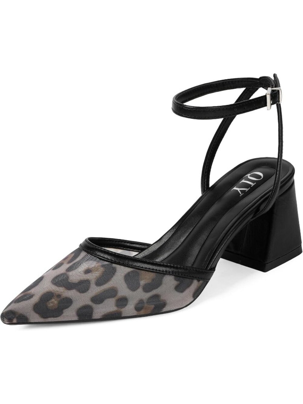 🆕Women's Leopard Pointed Toe Block Heels Chunky Ankle Strap Wedding Pumps